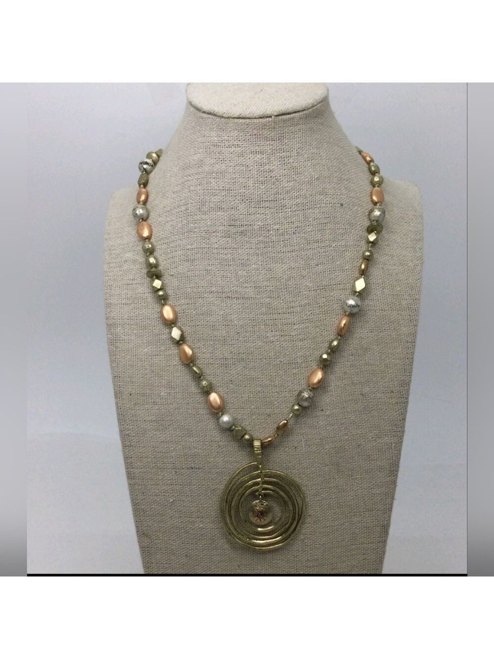 Sigrid Olsen Mixed Metal Swirl Pendant Beaded Necklace 17"